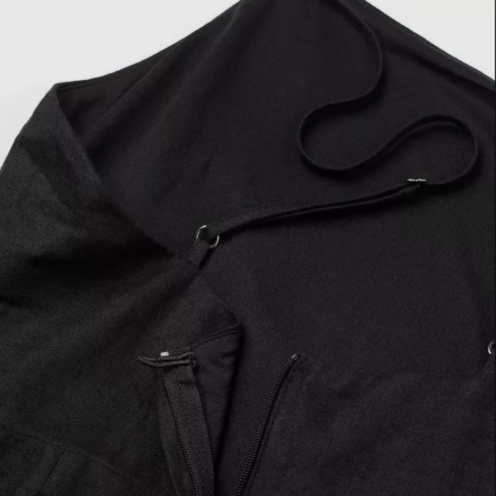 NEW Black 100% Linen Jumpsuit Straps Sz.S